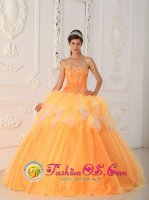 Naperville Illinois/IL Orange Ruffles Sweetheart Floor-length Quinceanera Dress With Appliques and Beading For Clebrity In Pinetop