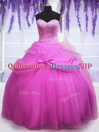 Sleeveless Beading and Sequins and Bowknot Lace Up Quinceanera Gown