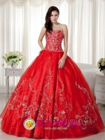 Poulsbo Washington/WA Remarkable Red Sweetheart Neckline Beaded and Embroidery Decorate For Quinceanera Dress