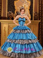 Stylish Sky Blue and Leopard For Quinceanera Dress With Ruffles Layered Appliques In Sparks Nevada/NV