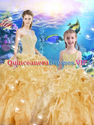 Gorgeous Ball Gowns Quinceanera Gown Gold Sweetheart Organza Sleeveless Floor Length Lace Up