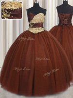 Burgundy Lace Up Sweet 16 Quinceanera Dress Beading and Appliques Sleeveless Floor Length