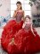 Traditional Off The Shoulder Sleeveless 15th Birthday Dress Floor Length Beading and Ruffles Red Organza