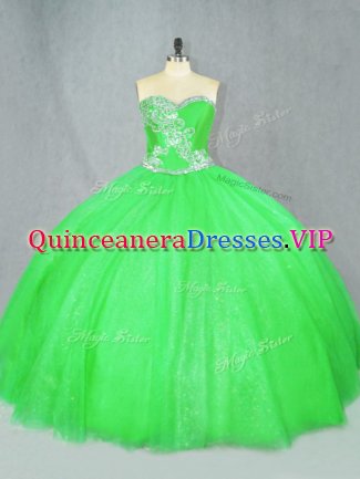 Popular Lace Up Sweetheart Beading Quinceanera Dress Tulle Sleeveless