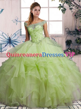 Ball Gowns Ball Gown Prom Dress Yellow Green Off The Shoulder Organza Sleeveless Floor Length Lace Up