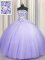 Best Selling Puffy Skirt Sleeveless Tulle Floor Length Lace Up Quinceanera Dresses in Lavender with Beading and Sequins