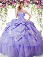 New Style Lavender Sweet 16 Dresses Military Ball and Sweet 16 and Quinceanera with Beading and Pick Ups Sweetheart Sleeveless Lace Up