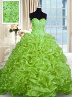 Custom Fit Pick Ups Sweep Train Ball Gowns Ball Gown Prom Dress Sweetheart Organza Sleeveless With Train Lace Up