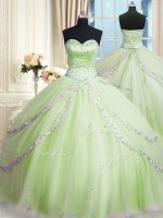 Eye-catching With Train Ball Gowns Sleeveless Yellow Green Vestidos de Quinceanera Court Train Lace Up