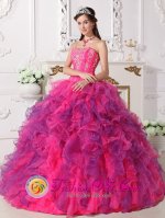 Laurel Mississippi/MS Elegant Satin and Organza With Embroidery Hot Pink and Purple For Quinceanera Dress Sweetheart Ruffled Ball Gown(SKU QDZY060-CBIZ)