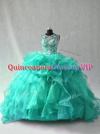 Floor Length Ball Gowns Sleeveless Turquoise 15th Birthday Dress Lace Up