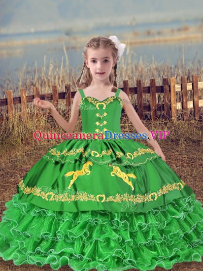 Floor Length Ball Gowns Sleeveless Green Evening Gowns Lace Up - Click Image to Close