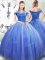 Light Blue Ball Gowns Pick Ups Sweet 16 Dresses Lace Up Tulle Sleeveless