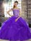 Purple Quinceanera Gown Off The Shoulder Sleeveless Brush Train Lace Up