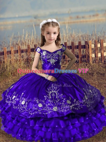 Floor Length Lace Up Winning Pageant Gowns Purple for Wedding Party with Embroidery and Ruffled Layers - Click Image to Close