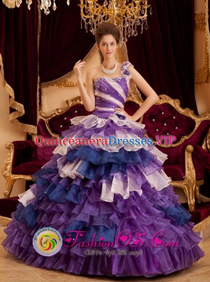 Hanko Finland One Shoulder Ruffles Gorgeous Multi-color Quinceanera Dress For A-line / Princess - Click Image to Close