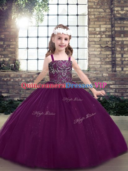 Eggplant Purple Sleeveless Beading Floor Length Girls Pageant Dresses - Click Image to Close