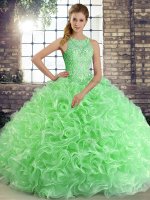 New Arrival Green Fabric With Rolling Flowers Lace Up Quinceanera Dress Sleeveless Floor Length Beading(SKU YSQD081-4BIZ)