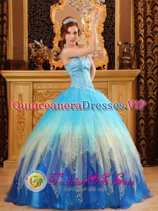 San Ramon CA Gorgeous Multi-color Blue Quinceanera Dress with Sweetheart Neckline and Beading Decorate