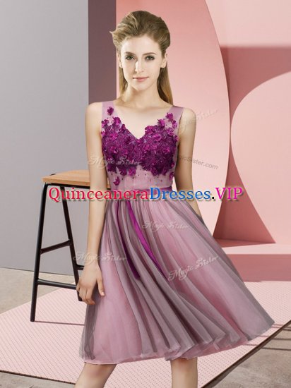 Super Pink Sleeveless Tulle Lace Up Vestidos de Damas for Wedding Party - Click Image to Close