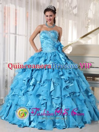 Moncks Corner South Carolina S/C Beautiful Beading Aqua Blue Quinceanera Dress Sweetheart Floor-length Organza and Taffeta Ball Gown