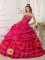 Hot Pink Ball Gown Quinceanera Dress For Litchfield Park AZ　 Beaded Decorate Strapless Neckline Floor-length Ball Gown