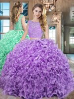 Pretty Floor Length Two Pieces Sleeveless Lavender Sweet 16 Dresses Lace Up