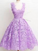 Glittering Lace Straps Sleeveless Zipper Lace Damas Dress in Lavender