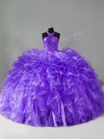 Organza Sleeveless Quinceanera Gown Brush Train and Beading and Ruffles