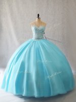 Tulle Sweetheart Sleeveless Lace Up Beading Sweet 16 Dress in Aqua Blue