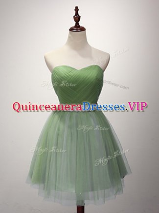 Mini Length Green Dama Dress Tulle Sleeveless Beading and Ruching