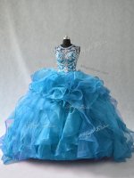 Ball Gowns Ball Gown Prom Dress Blue Scoop Organza Sleeveless Side Zipper