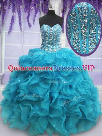 On Sale Sleeveless Lace Up Floor Length Beading and Ruffles Quinceanera Gowns