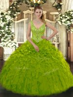 Vintage Sleeveless Zipper Floor Length Beading and Ruffles Sweet 16 Dresses