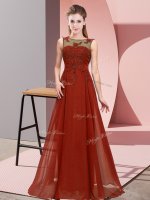 Floor Length Zipper Dama Dress Rust Red for Wedding Party with Beading and Appliques