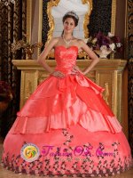 Windsor Berkshire Watermelon Red For Affordable Sweetheart Quinceanera Dress With Appliques And Ruffles