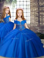 Chiffon Straps Sleeveless Lace Up Beading Pageant Dress Wholesale in Royal Blue