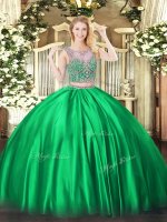 Green Satin Lace Up Scoop Sleeveless Floor Length Quinceanera Gown Beading(SKU SJQDDT1484002-1BIZ)