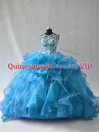 Ball Gowns Ball Gown Prom Dress Blue Scoop Organza Sleeveless Side Zipper