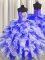 Modern Blue And White Ball Gowns Organza Sweetheart Sleeveless Beading and Ruffles and Ruching Floor Length Lace Up Military Ball Dresses For Women