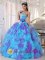 Brattleboro Vermont/VT sweetheart neckline Bodice Baby Blue and Purple Appliques Decorate Ruffles Hand Made Flower For Quinceanera Dress