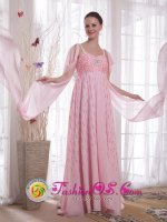 Kahului Hawaii/HI Pink Straps Chiffon Empire Beading and Sequins Quinceanera Dama Dress With Watteau Train(SKU PDATS7781BIZ)