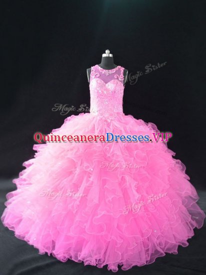 Sophisticated Beading and Ruffles 15 Quinceanera Dress Baby Pink Lace Up Sleeveless - Click Image to Close