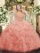 Sleeveless Organza Floor Length Zipper Sweet 16 Dresses in Baby Pink with Beading and Ruffles