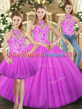 Lovely Floor Length Three Pieces Sleeveless Lilac 15 Quinceanera Dress Lace Up