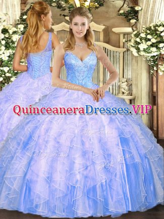 Tulle Sleeveless Floor Length Vestidos de Quinceanera and Beading and Ruffles