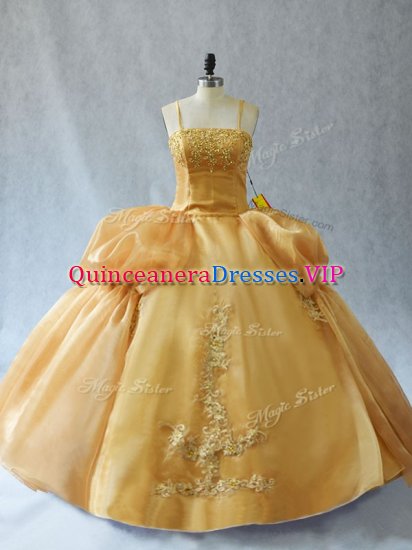 Straps Sleeveless Lace Up Vestidos de Quinceanera Gold Organza - Click Image to Close