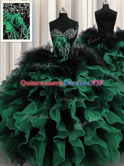 Dynamic Organza and Tulle Sweetheart Sleeveless Lace Up Beading and Ruffles Quince Ball Gowns in Multi-color - Click Image to Close