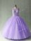 Fitting Lavender Ball Gowns Scoop Sleeveless Tulle Floor Length Lace Up Beading Ball Gown Prom Dress