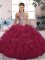 Burgundy Sleeveless Beading and Ruffles Floor Length Sweet 16 Dress